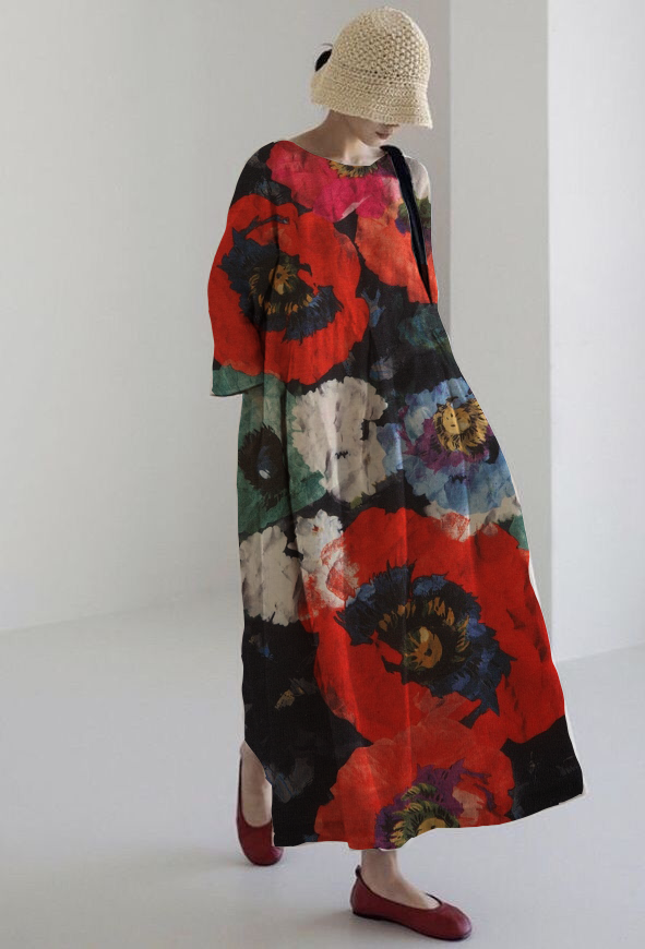 Carla | Intense Floral Print Artistic Midi Dress