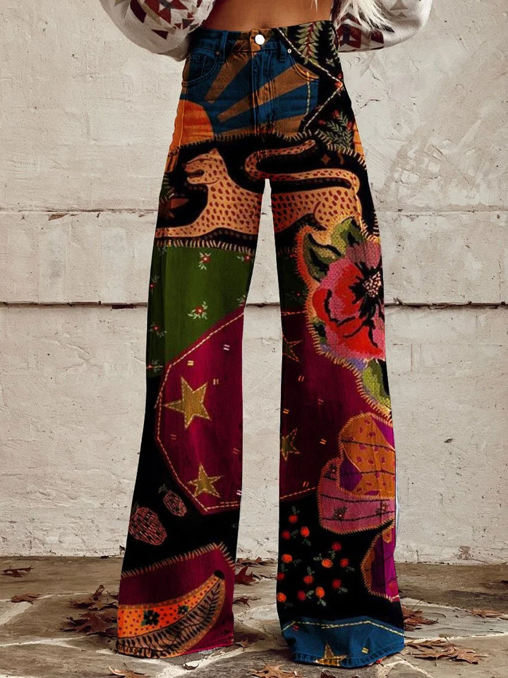 Stacey | Artistic Patchwork Wide-Leg Jeans