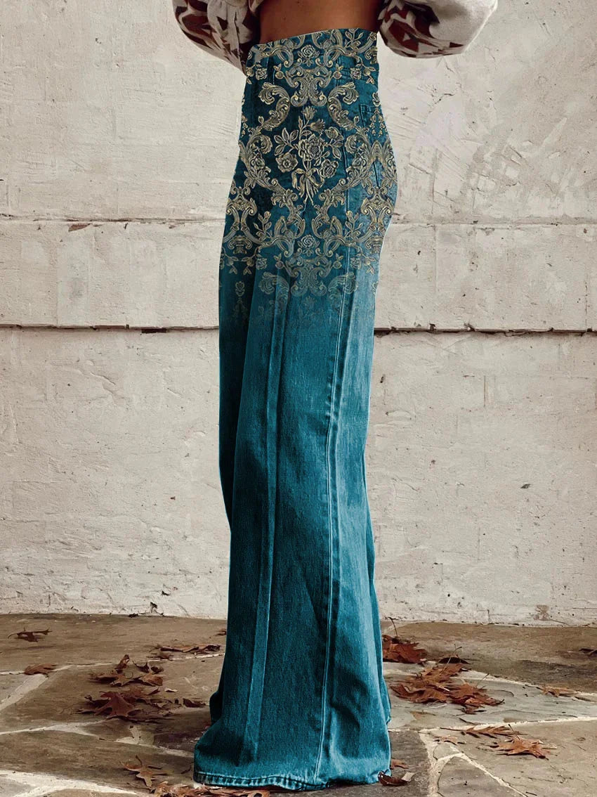 Terri | Chic Ornate Design Wide-Leg Pants