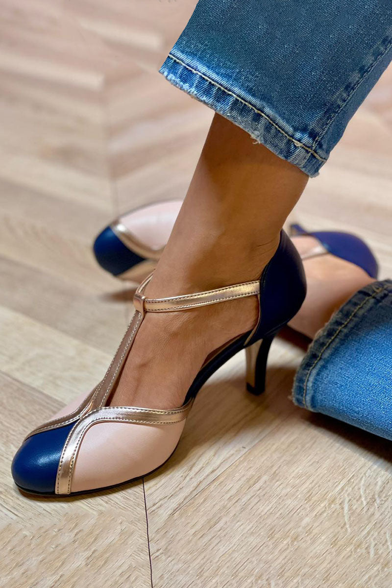 Lucinda | Colorful T-strap Heels with round toe