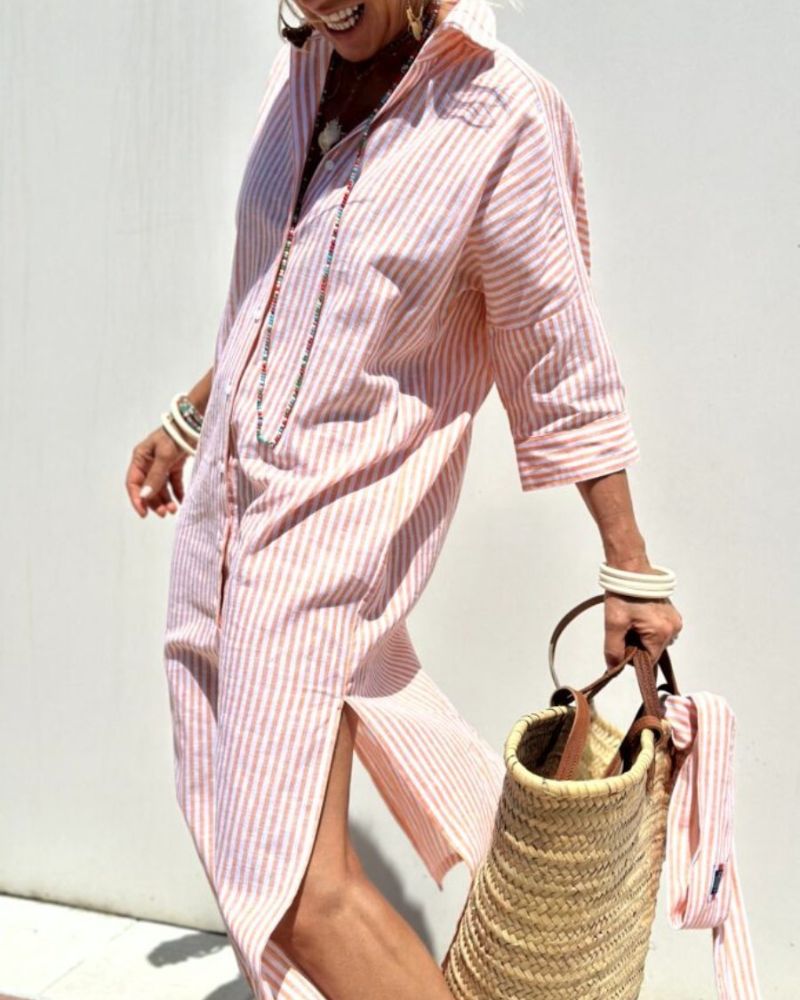 Elma | Striped shirt blouse with elegant lacing details
