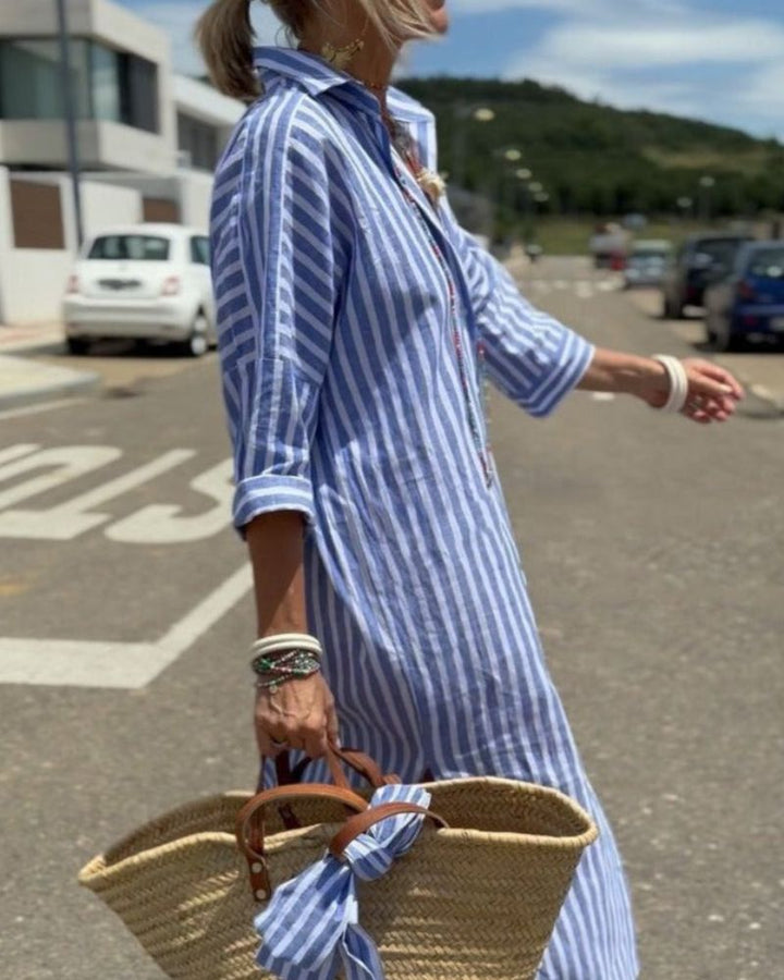 Elma | Striped shirt blouse with elegant lacing details