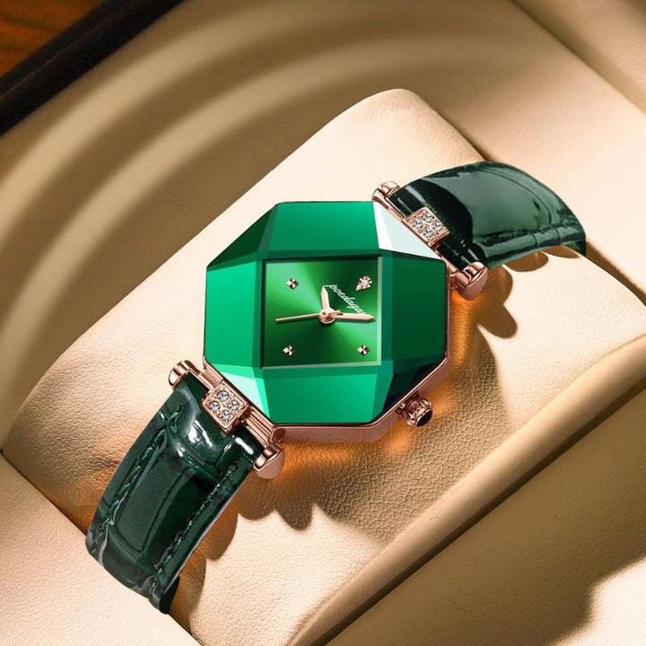 Diamond-accented green quartz watch