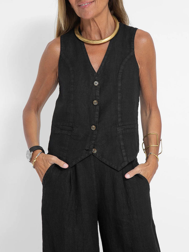 Mai | Buttoned Vest & Wide-Leg Trousers Set
