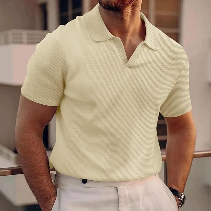 Men's Waffle Knit V-Neck Slim Fit Shirt