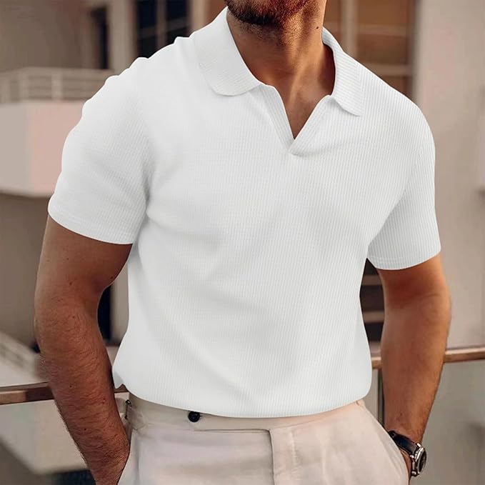Men's Waffle Knit V-Neck Slim Fit Shirt