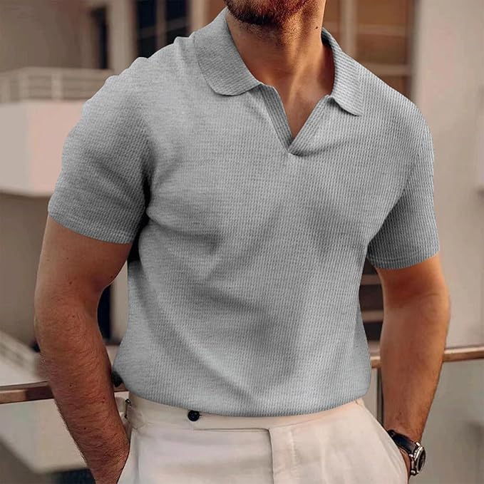 Men's Waffle Knit V-Neck Slim Fit Shirt
