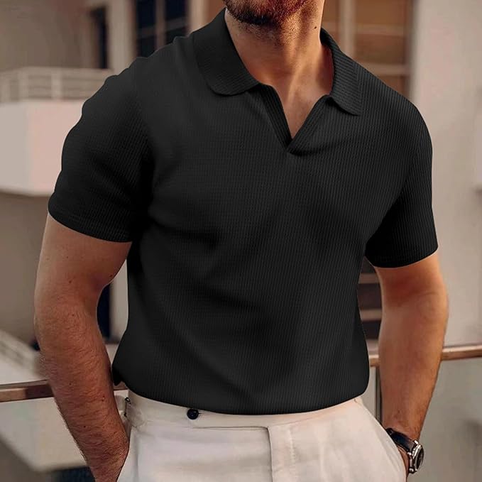 Men's Waffle Knit V-Neck Slim Fit Shirt
