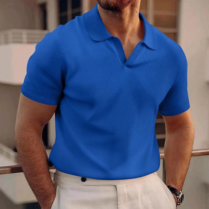 Men's Waffle Knit V-Neck Slim Fit Shirt