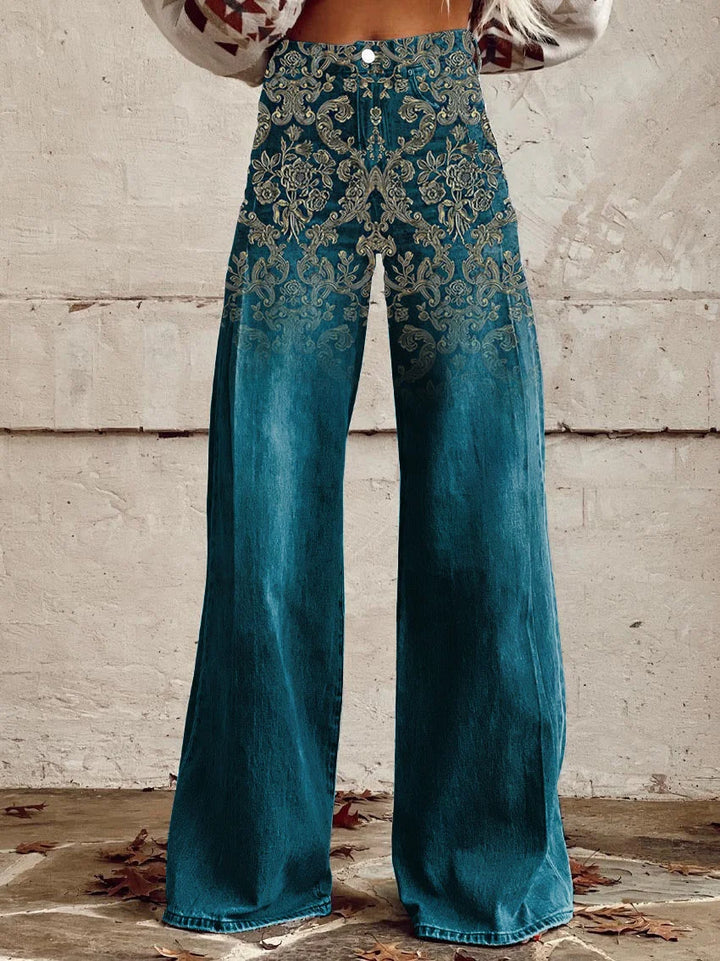 Terri | Chic Ornate Design Wide-Leg Pants