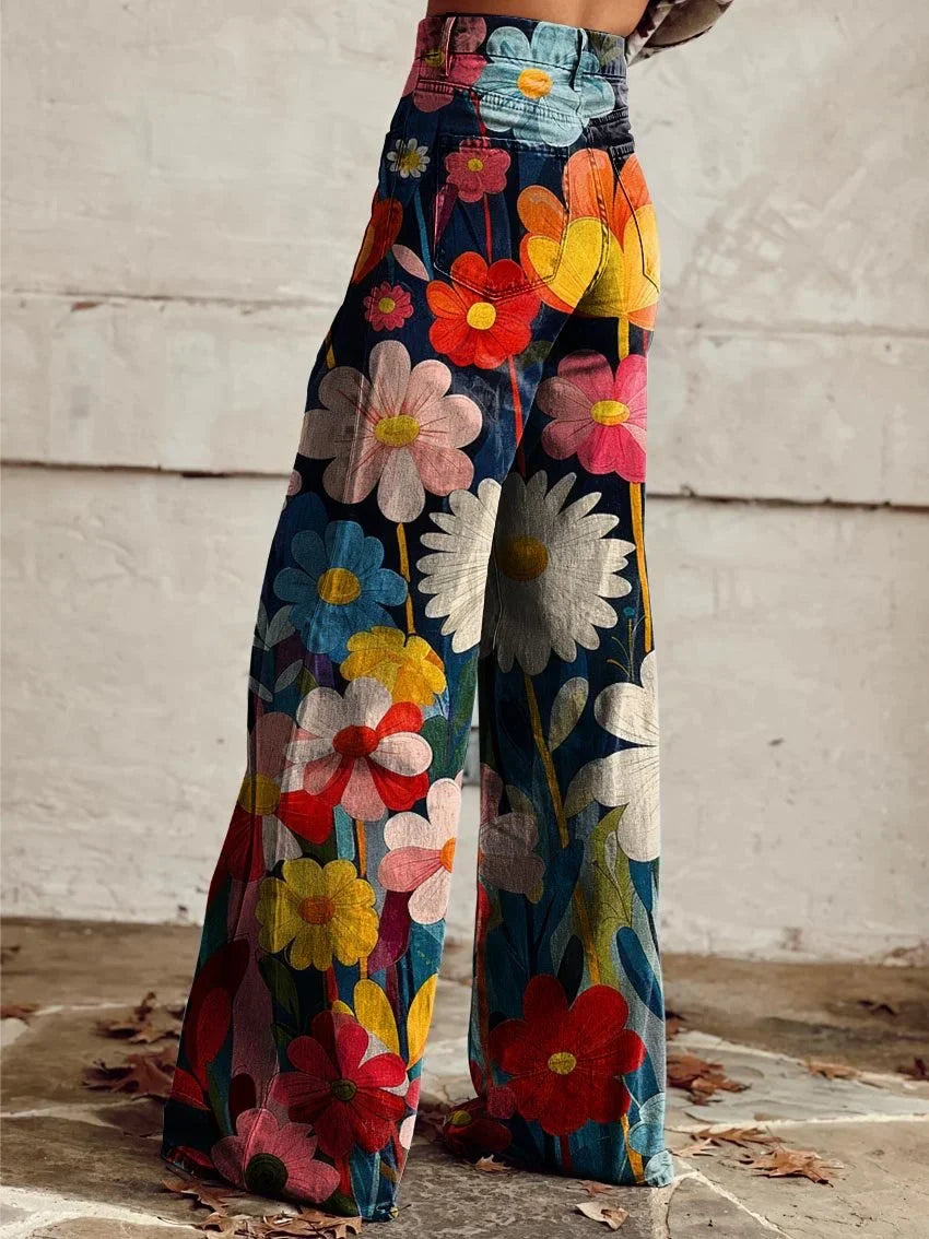 Kari | Playful Colorful Floral Wide-Leg Jeans
