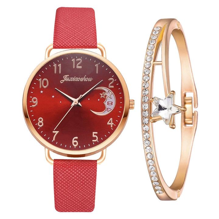 Moon dial watch and bracelet set