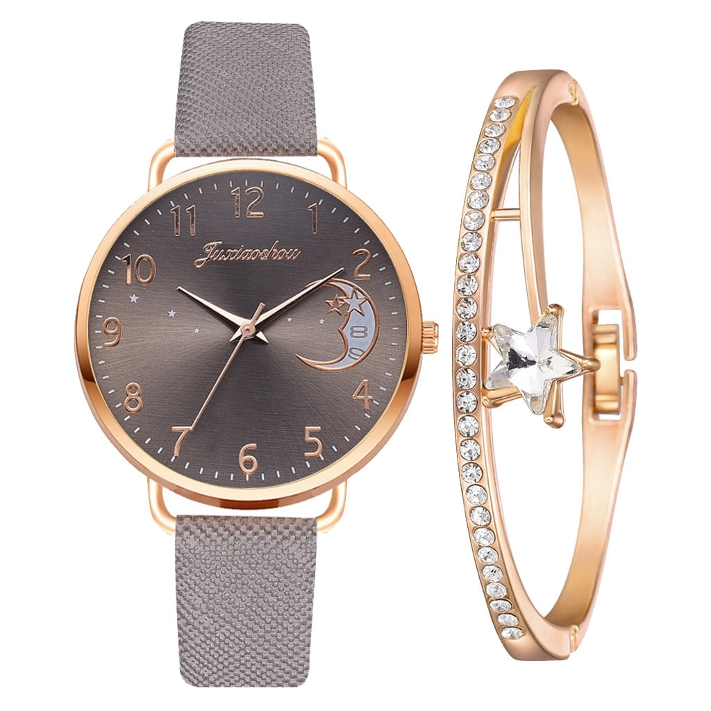Moon dial watch and bracelet set