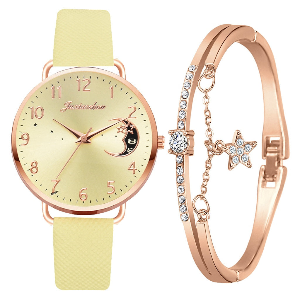 Moon dial watch and bracelet set
