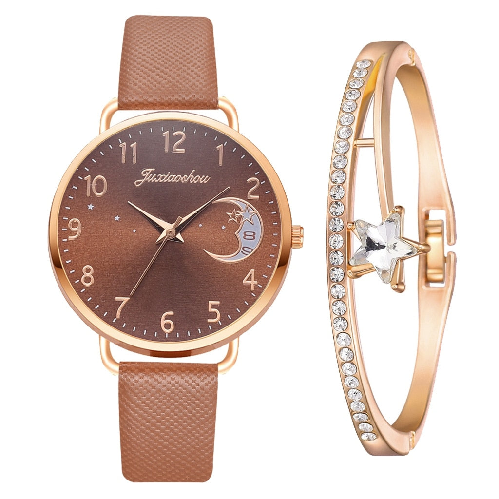 Moon dial watch and bracelet set