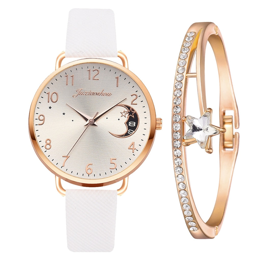 Moon dial watch and bracelet set