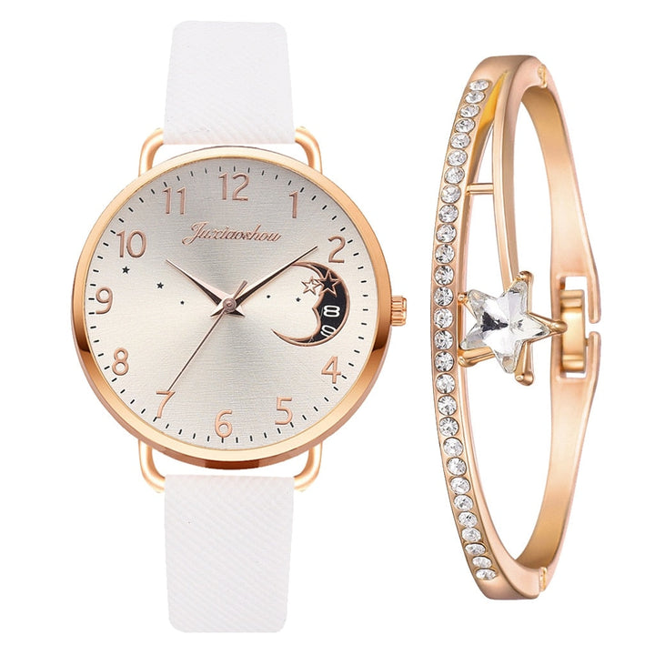 Moon dial watch and bracelet set