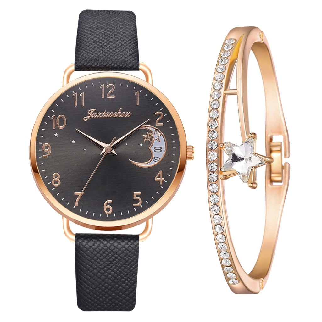 Moon dial watch and bracelet set