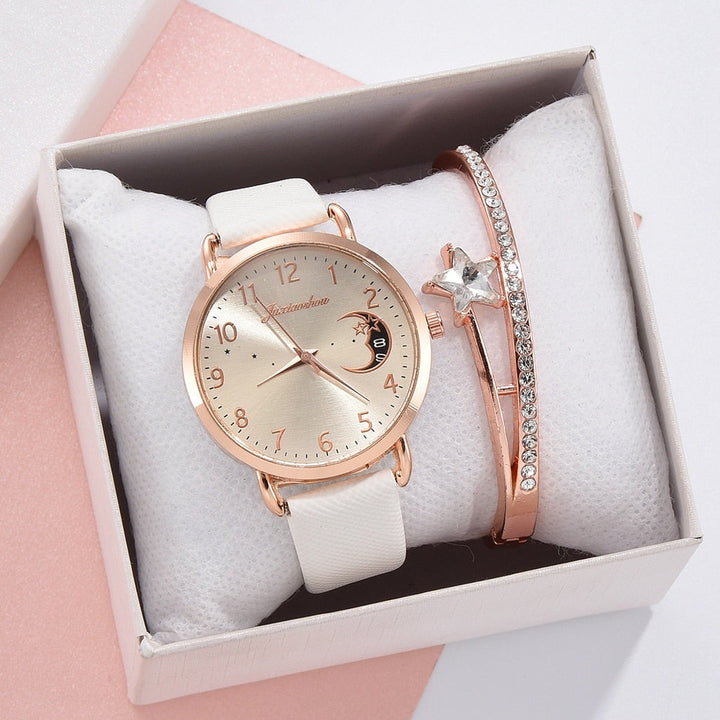 Moon dial watch and bracelet set