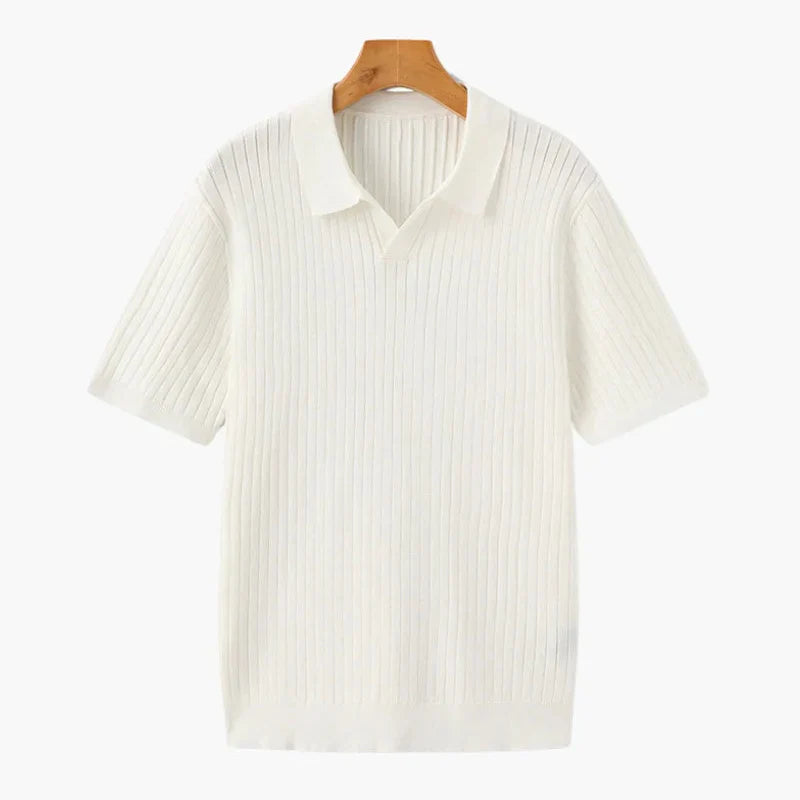 Ribbed Knitted Polo Shirt