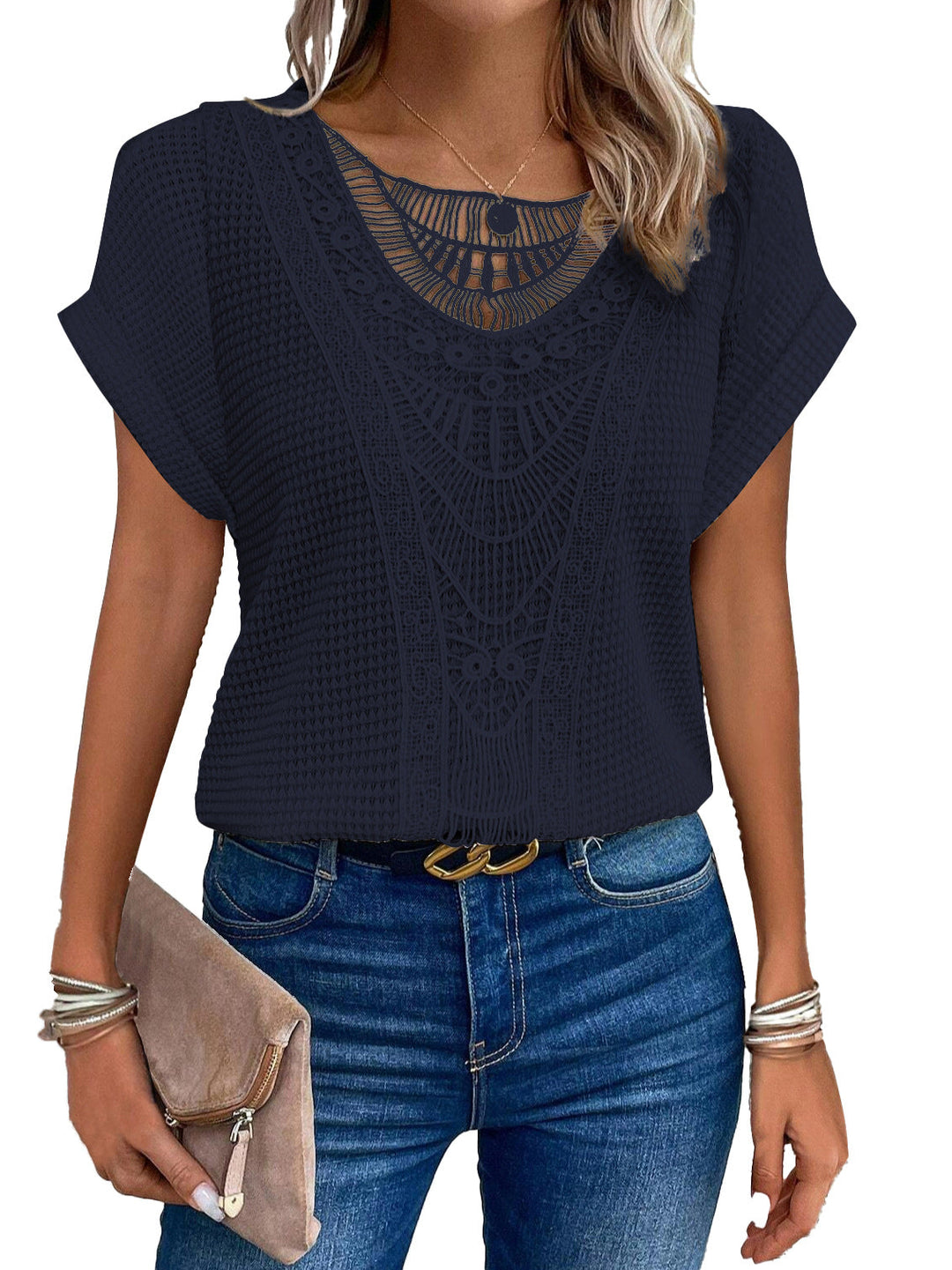 Aurora | Lace Detail Short Sleeve Top