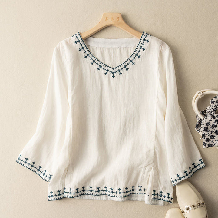 Lora | Embroidered V-Neck Blouse