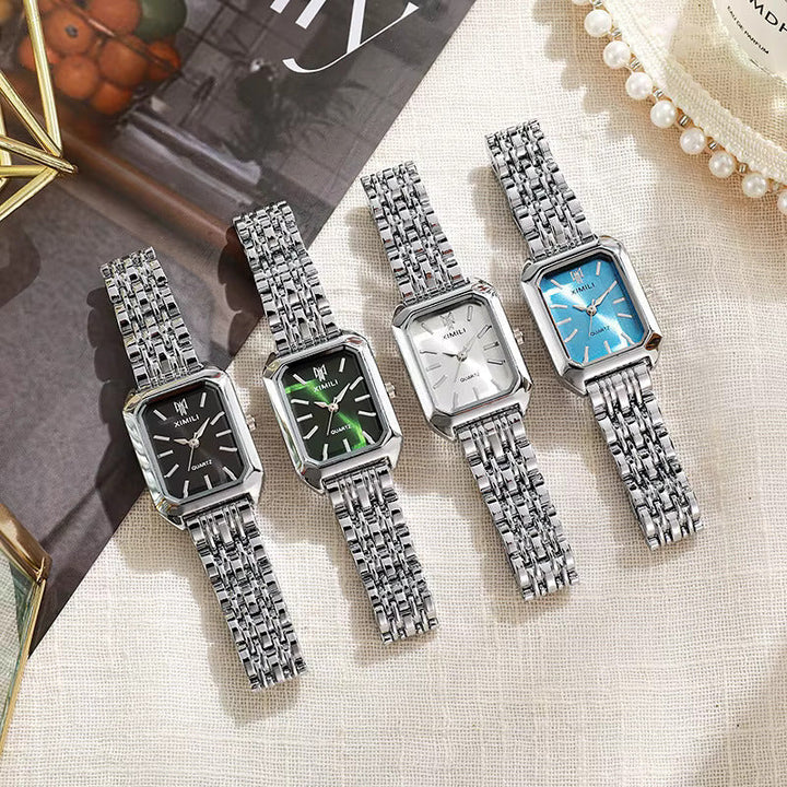 Stainless steel square quartz watch