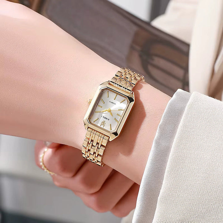 Stainless steel square quartz watch
