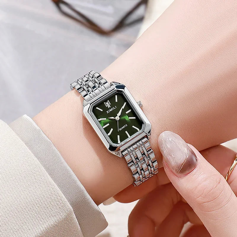 Stainless steel square quartz watch