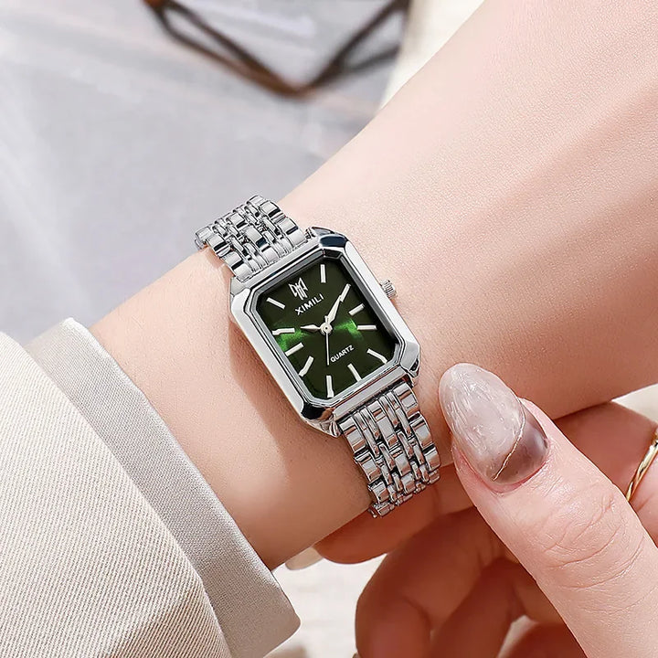 Stainless steel square quartz watch