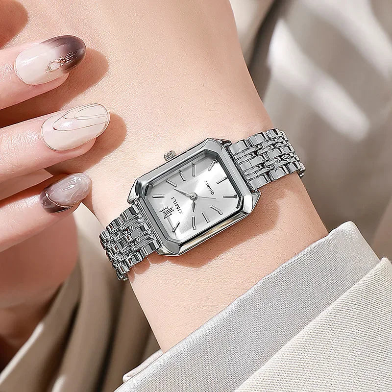 Stainless steel square quartz watch