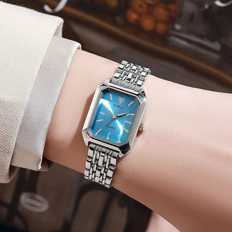 Stainless steel square quartz watch