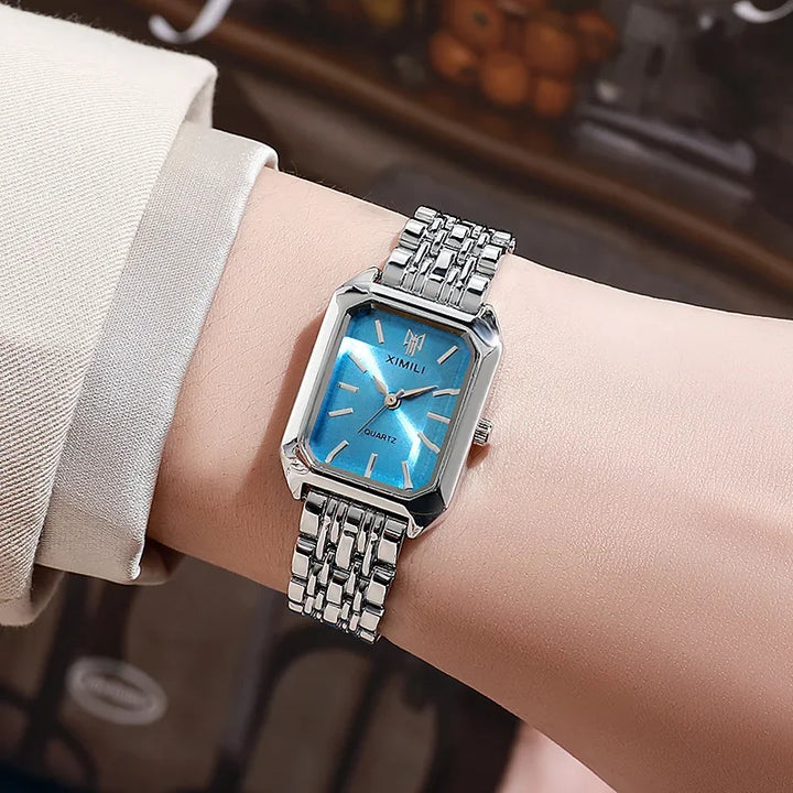 Stainless steel square quartz watch