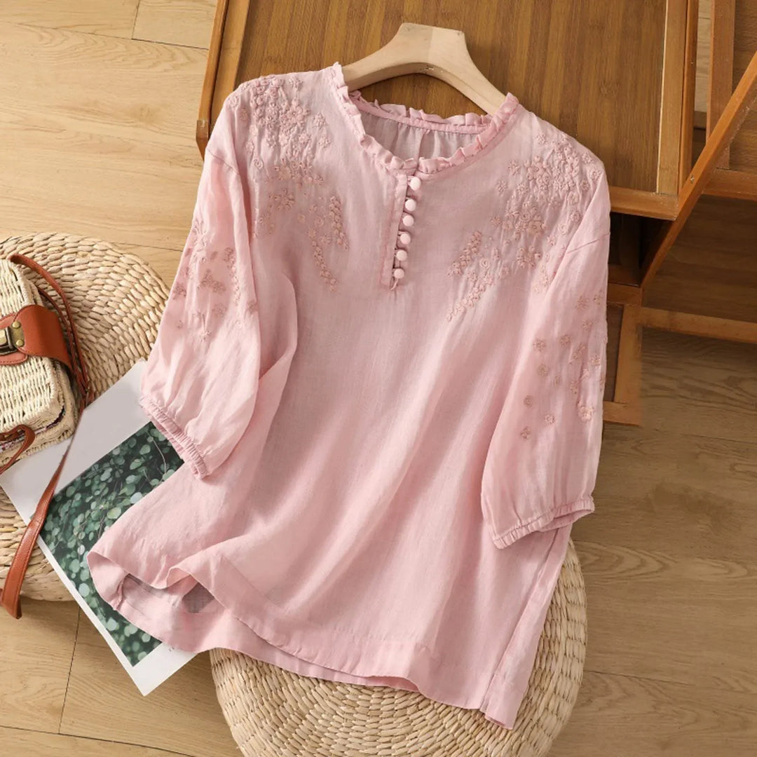 Naomi | Embroidered Button-Front Blouse