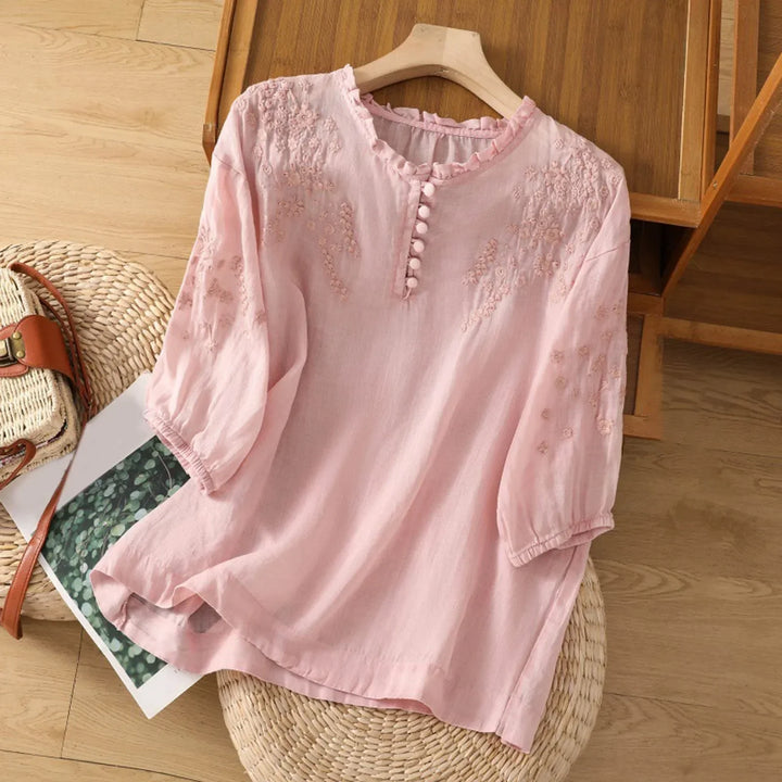 Naomi | Embroidered Button-Front Blouse