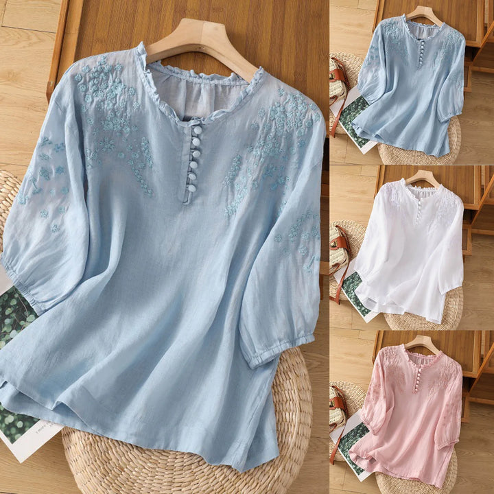 Naomi | Embroidered Button-Front Blouse