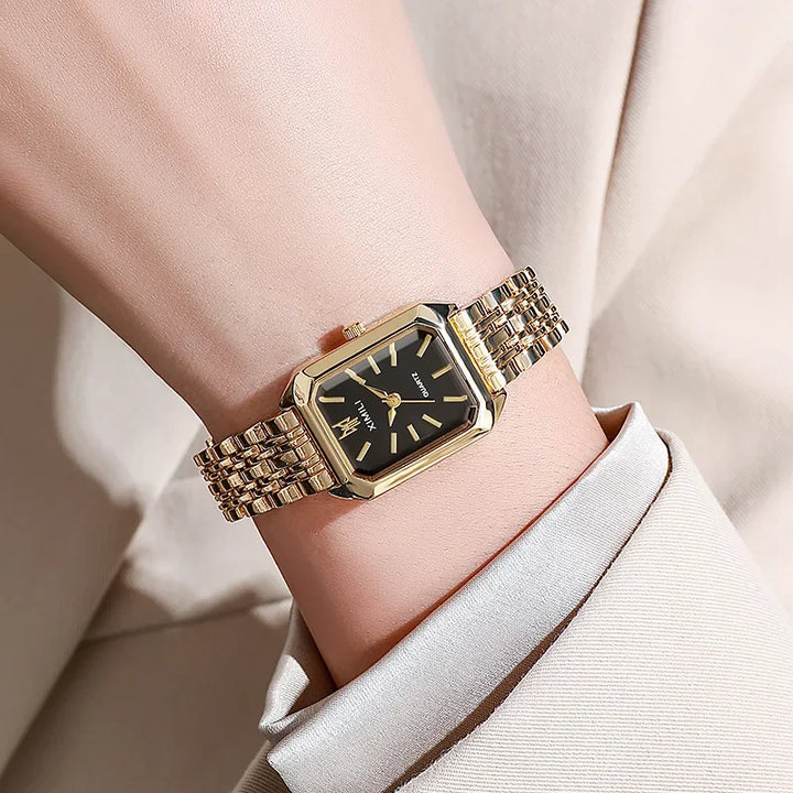 Stainless steel square quartz watch
