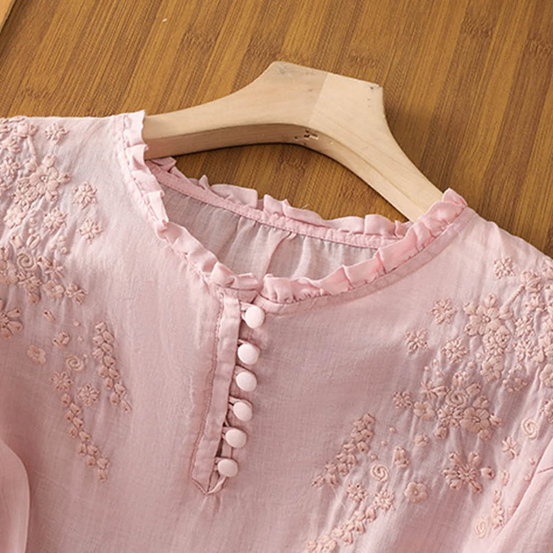 Naomi | Embroidered Button-Front Blouse