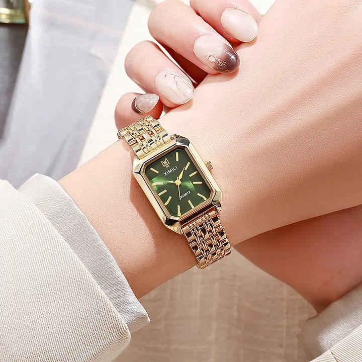 Stainless steel square quartz watch