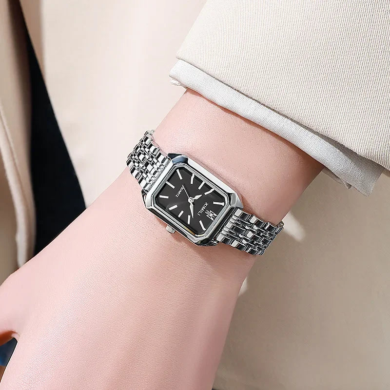 Stainless steel square quartz watch