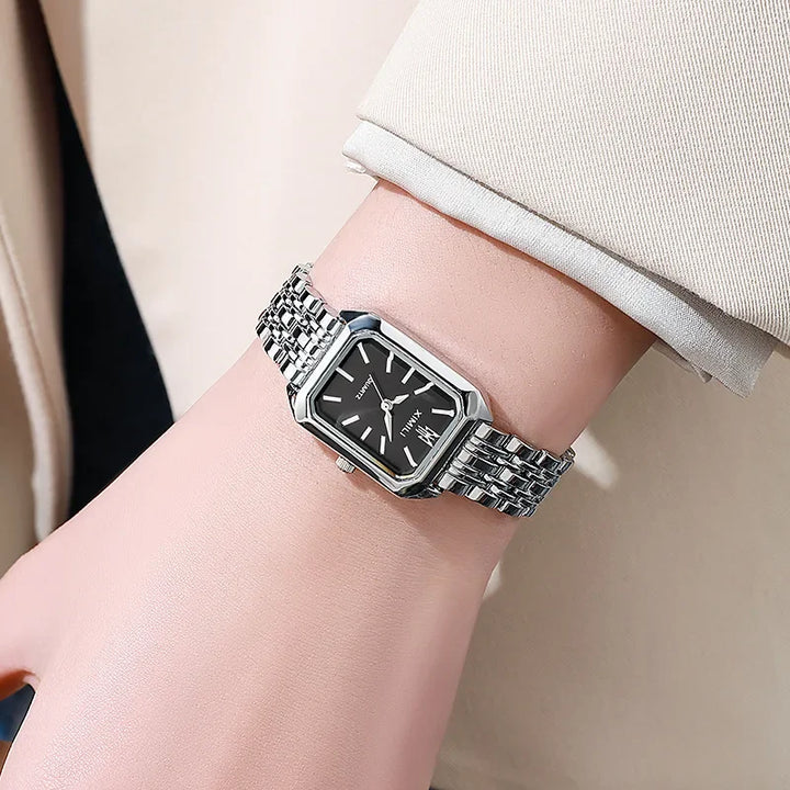 Stainless steel square quartz watch