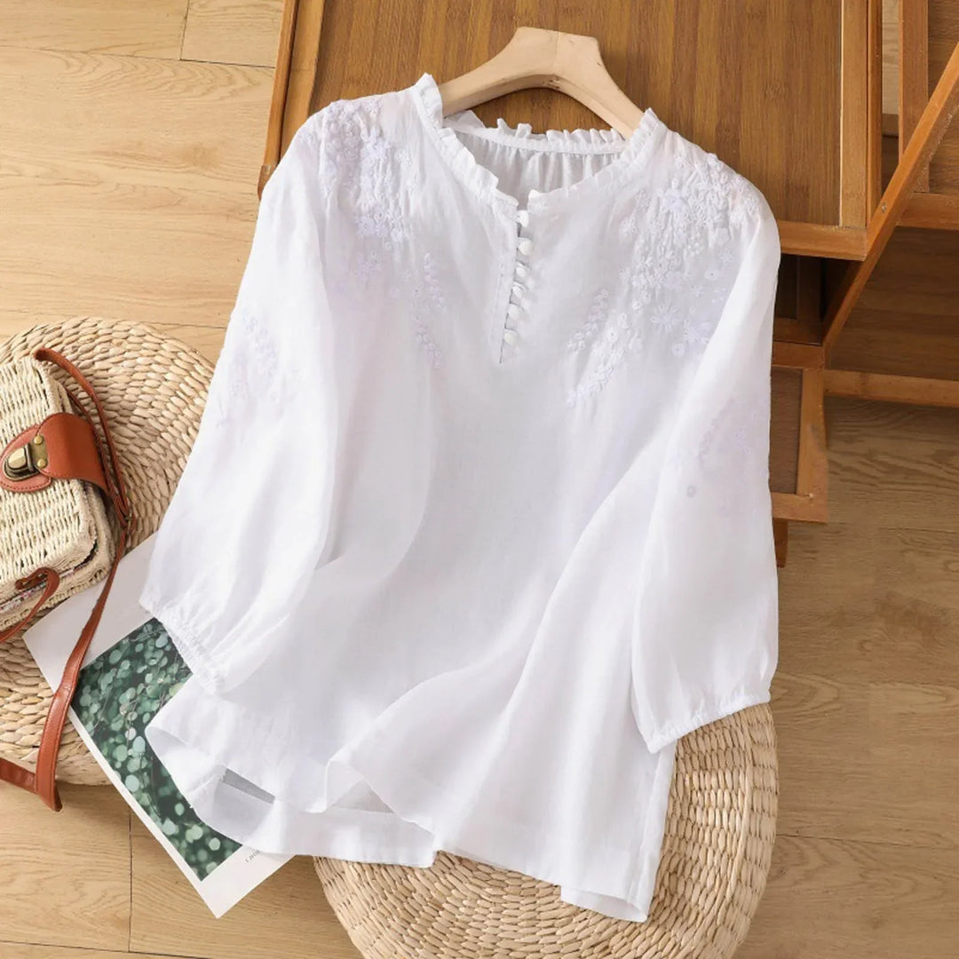 Naomi | Embroidered Button-Front Blouse