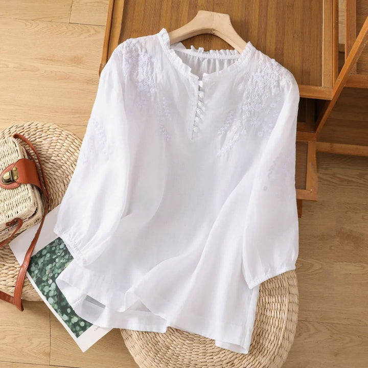 Naomi | Embroidered Button-Front Blouse