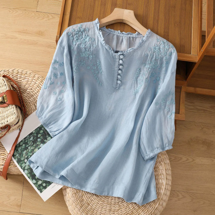 Naomi | Embroidered Button-Front Blouse