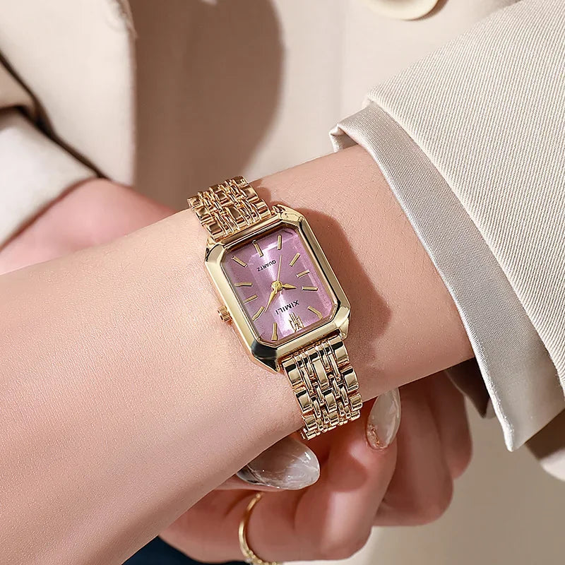 Stainless steel square quartz watch