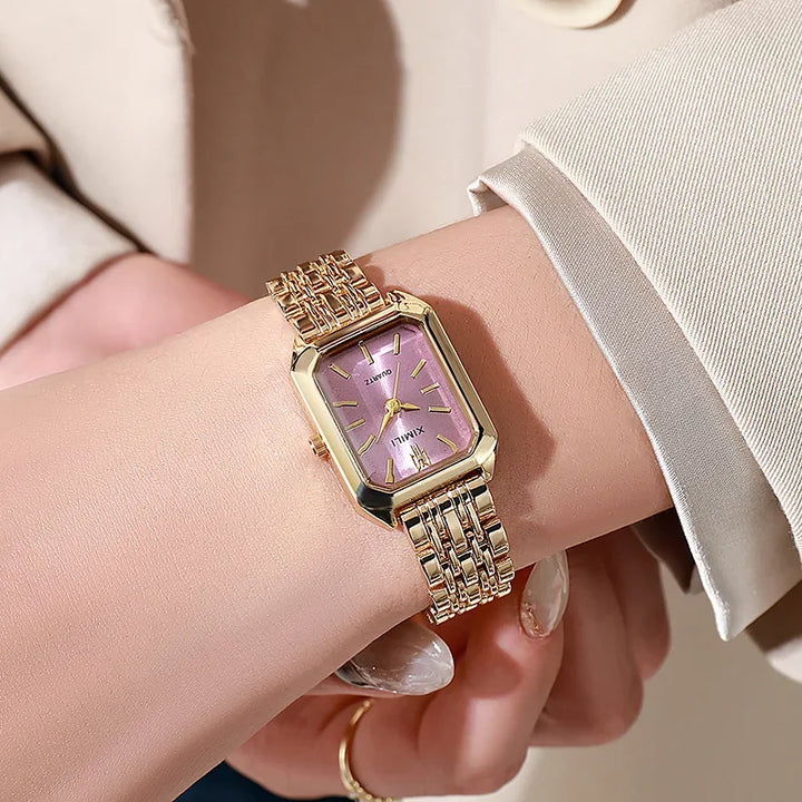 Stainless steel square quartz watch