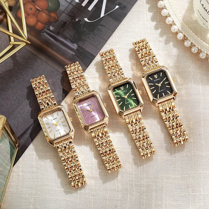 Stainless steel square quartz watch