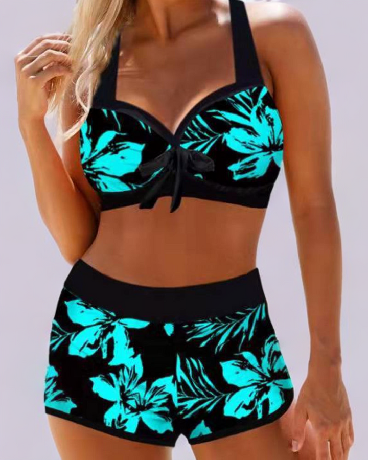 Velma | High-waist swimming costume with floral print