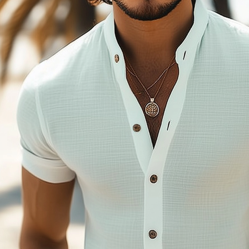 Dante | Standing Collar Textured Short Sleeve Shirt