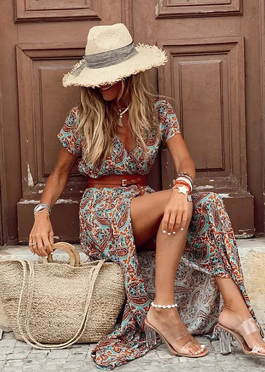 Karen | Long Bohemian Dress with Gathered Waist
